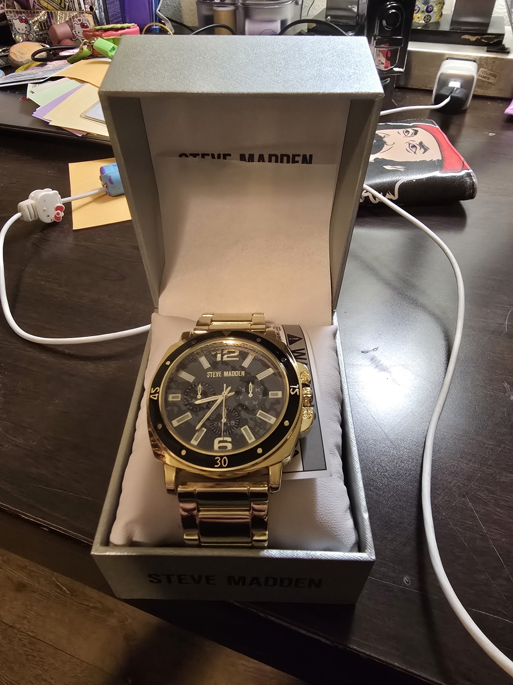 Steve Madden Men's Gold-Tone Black Dial Bracelet Watch